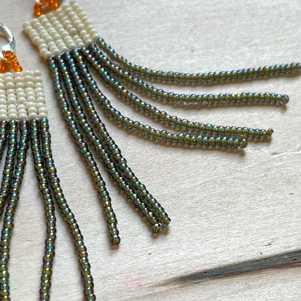 HANDMADE GLASS EARRINGS | Mini Beacon One of a Kind Handwoven Earrings Oil Slick